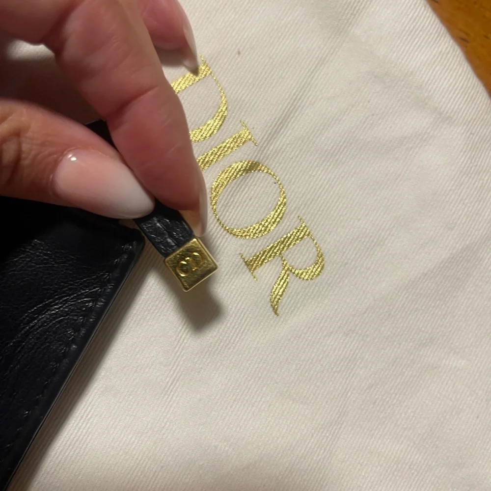 Dior Black Leather Zip Pouch with Gold CD Logo